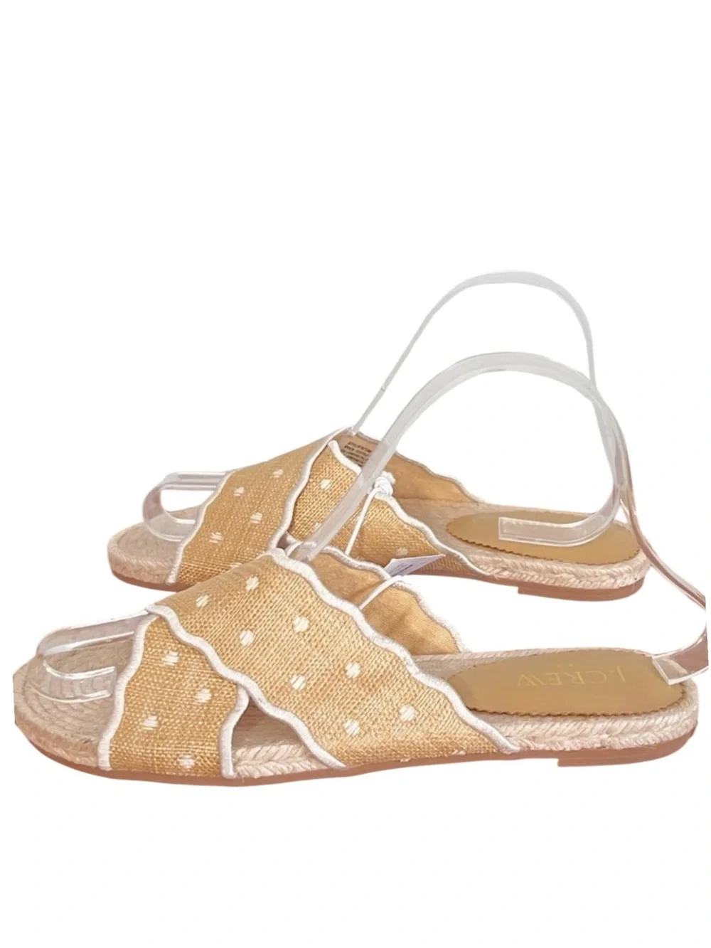 New J Crew Scalloped polka-dot slide sandals Polka Dot Raffia SZ 6M